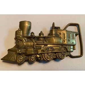 Vintage 1978 Solid Brass Heavy Train Shaped Locomotive Cutout Belt Buckle